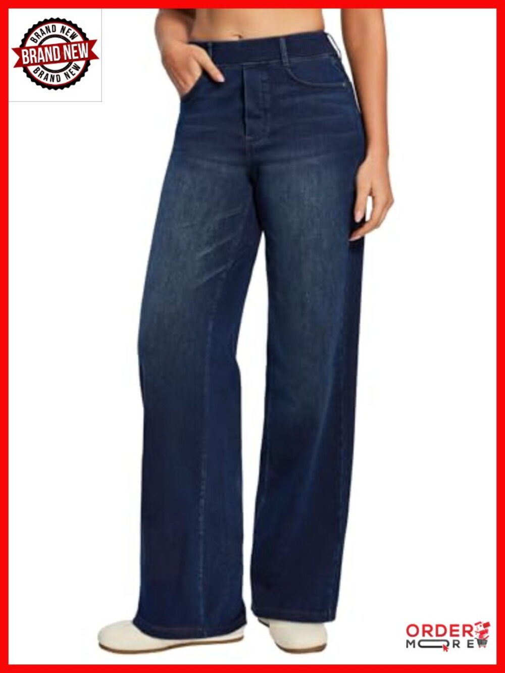 Stretchy Wide Leg Jeans High Waist Pull On Denim Pants